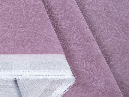 French Pink Colour Embossed Leaves Pattern Velvet Flock Easy Clean Sofa, Chair and Curtain Fabric