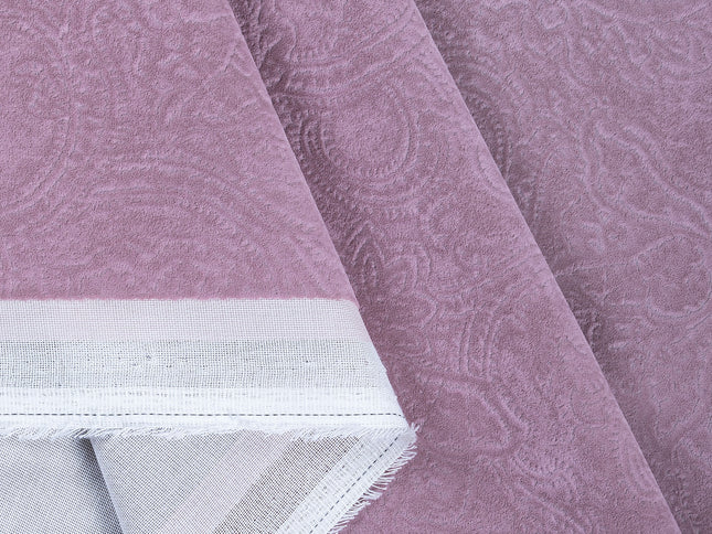 French Pink Colour Embossed Leaves Pattern Velvet Flock Easy Clean Sofa, Chair and Curtain Fabric
