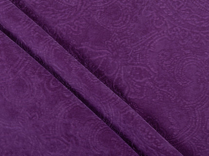 Purple Colour Embossed Leaves Pattern Velvet Flock Easy Clean Sofa, Chair and Curtain Fabric