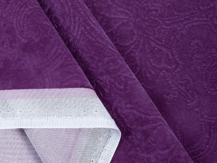 Purple Colour Embossed Leaves Pattern Velvet Flock Easy Clean Sofa, Chair and Curtain Fabric