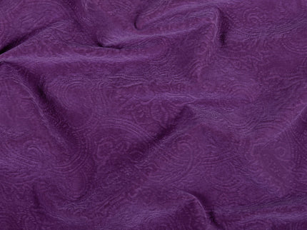Purple Colour Embossed Leaves Pattern Velvet Flock Easy Clean Sofa, Chair and Curtain Fabric
