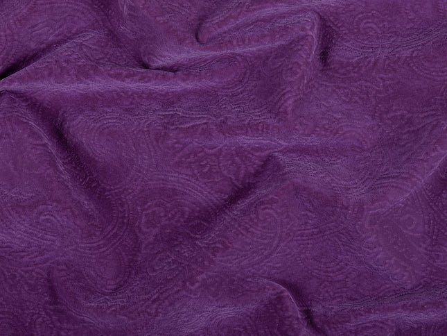 Purple Colour Embossed Leaves Pattern Velvet Flock Easy Clean Sofa, Chair and Curtain Fabric