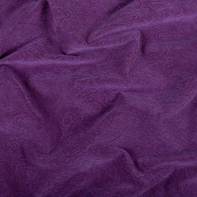 Purple Colour Embossed Leaves Pattern Velvet Flock Easy Clean Sofa, Chair and Curtain Fabric