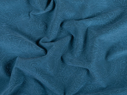 Dark Aqua Blue Colour Embossed Leaves Pattern Velvet Flock Easy Clean Sofa, Chair and Curtain Fabric
