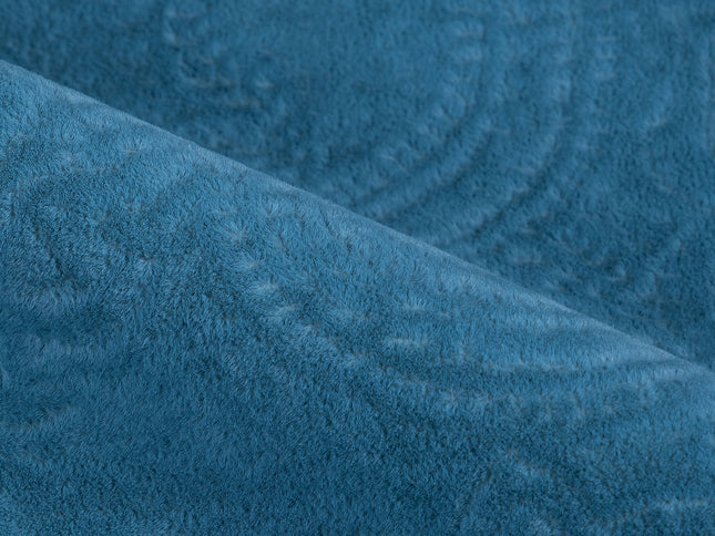 Dark Aqua Blue Colour Embossed Leaves Pattern Velvet Flock Easy Clean Sofa, Chair and Curtain Fabric