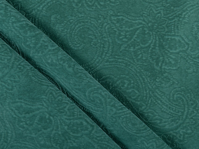 Emerald Green Colour Embossed Leaves Pattern Velvet Flock Easy Clean Sofa, Chair and Curtain Fabric