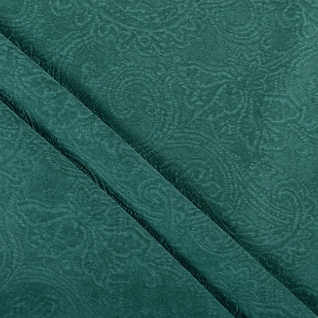 Emerald Green Colour Embossed Leaves Pattern Velvet Flock Easy Clean Sofa, Chair and Curtain Fabric