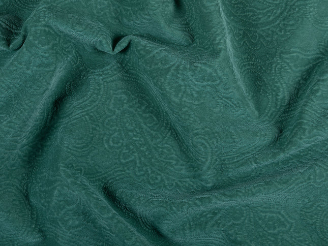 Emerald Green Colour Embossed Leaves Pattern Velvet Flock Easy Clean Sofa, Chair and Curtain Fabric