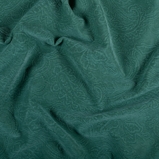 Emerald Green Colour Embossed Leaves Pattern Velvet Flock Easy Clean Sofa, Chair and Curtain Fabric