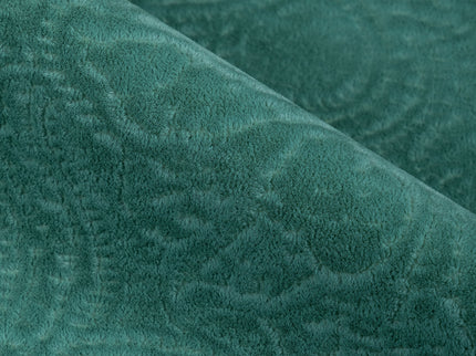 Emerald Green Colour Embossed Leaves Pattern Velvet Flock Easy Clean Sofa, Chair and Curtain Fabric