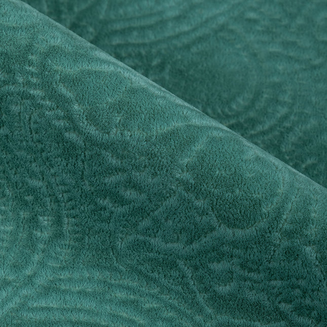 Emerald Green Colour Embossed Leaves Pattern Velvet Flock Easy Clean Sofa, Chair and Curtain Fabric
