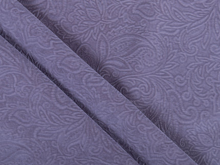 Mauve Violet Colour Embossed Leaves Pattern Velvet Flock Easy Clean Sofa, Chair and Curtain Fabric