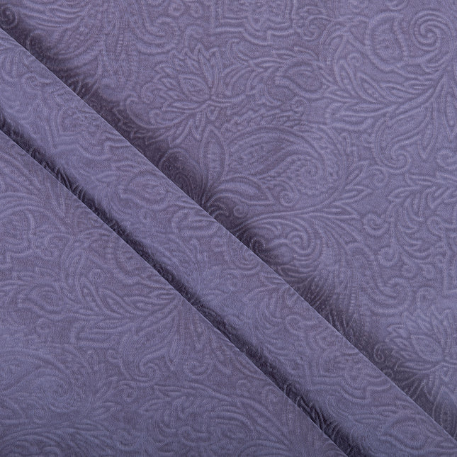 Mauve Violet Colour Embossed Leaves Pattern Velvet Flock Easy Clean Sofa, Chair and Curtain Fabric
