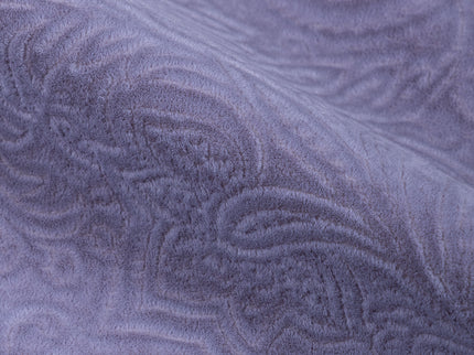 Mauve Violet Colour Embossed Leaves Pattern Velvet Flock Easy Clean Sofa, Chair and Curtain Fabric