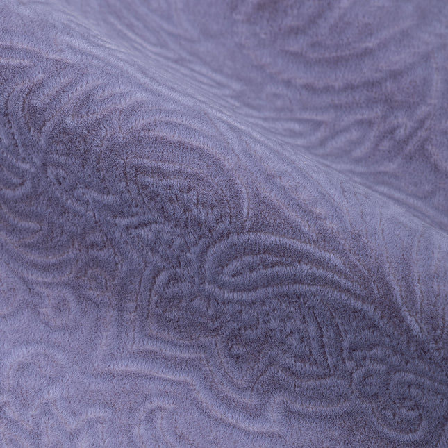 Mauve Violet Colour Embossed Leaves Pattern Velvet Flock Easy Clean Sofa, Chair and Curtain Fabric