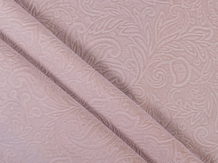 Peach Colour Embossed Leaves Pattern Velvet Flock Easy Clean Sofa, Chair and Curtain Fabric