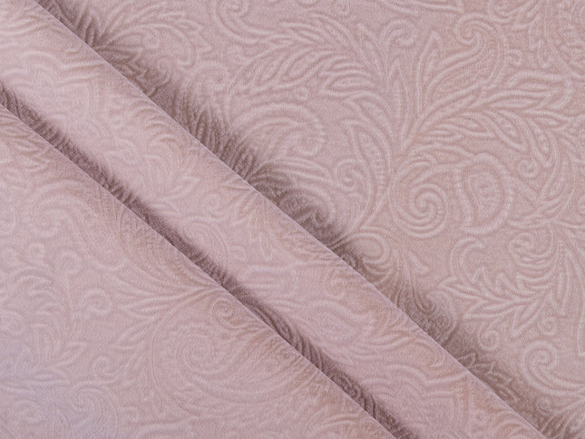 Peach Colour Embossed Leaves Pattern Velvet Flock Easy Clean Sofa, Chair and Curtain Fabric