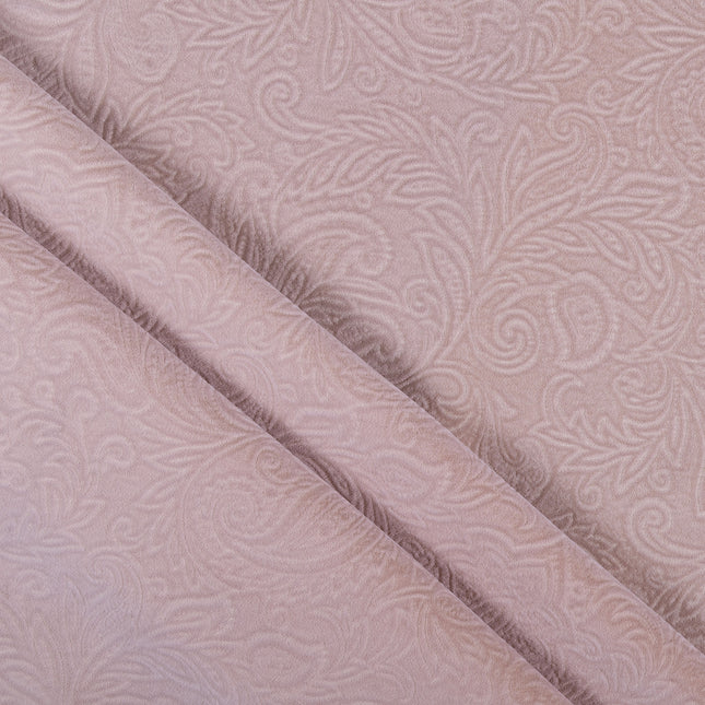 Peach Colour Embossed Leaves Pattern Velvet Flock Easy Clean Sofa, Chair and Curtain Fabric