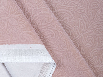 Peach Colour Embossed Leaves Pattern Velvet Flock Easy Clean Sofa, Chair and Curtain Fabric