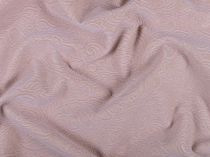 Peach Colour Embossed Leaves Pattern Velvet Flock Easy Clean Sofa, Chair and Curtain Fabric