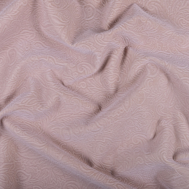 Peach Colour Embossed Leaves Pattern Velvet Flock Easy Clean Sofa, Chair and Curtain Fabric