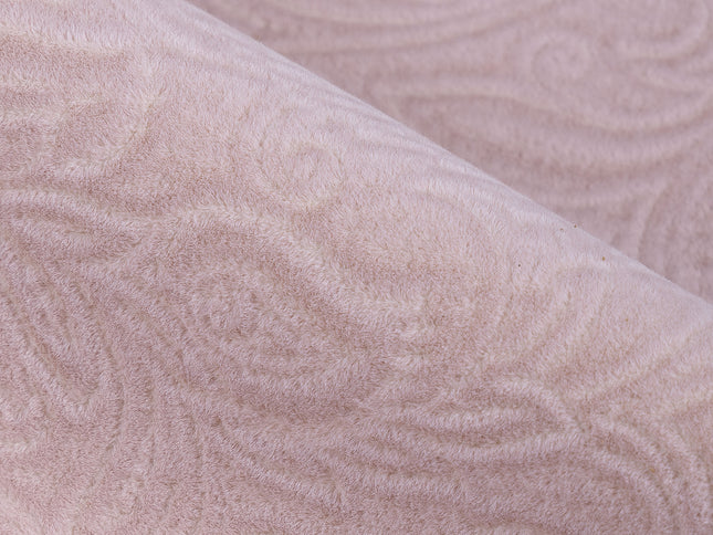 Peach Colour Embossed Leaves Pattern Velvet Flock Easy Clean Sofa, Chair and Curtain Fabric