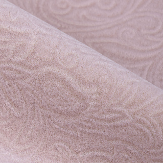 Peach Colour Embossed Leaves Pattern Velvet Flock Easy Clean Sofa, Chair and Curtain Fabric