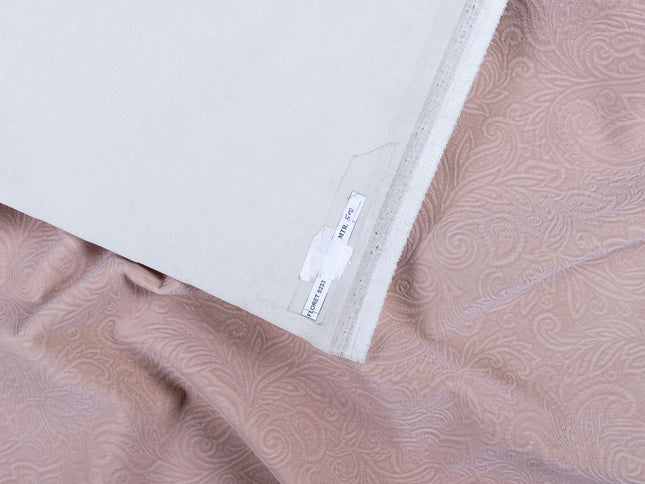 Peach Colour Embossed Leaves Pattern Velvet Flock Easy Clean Sofa, Chair and Curtain Fabric