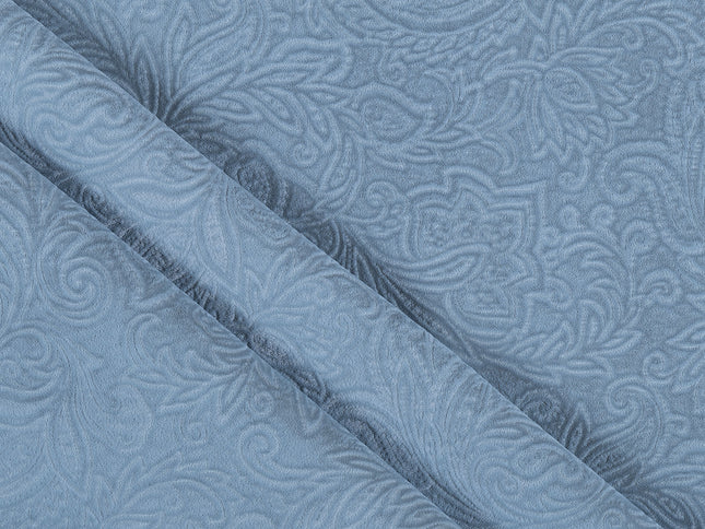 Light Sage Green Colour Embossed Leaves Pattern Velvet Flock Easy Clean Sofa, Chair and Curtain Fabric