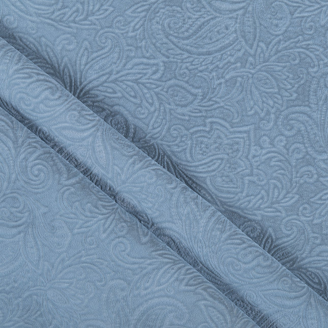 Light Sage Green Colour Embossed Leaves Pattern Velvet Flock Easy Clean Sofa, Chair and Curtain Fabric