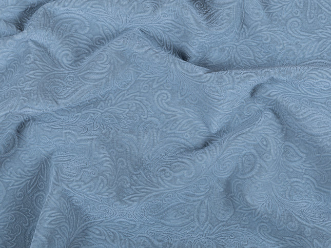 Light Sage Green Colour Embossed Leaves Pattern Velvet Flock Easy Clean Sofa, Chair and Curtain Fabric