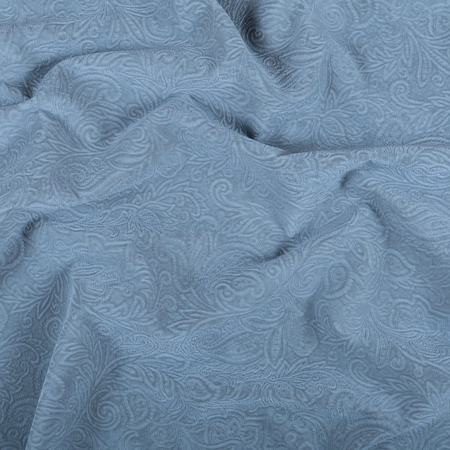 Light Sage Green Colour Embossed Leaves Pattern Velvet Flock Easy Clean Sofa, Chair and Curtain Fabric