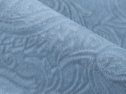 Light Sage Green Colour Embossed Leaves Pattern Velvet Flock Easy Clean Sofa, Chair and Curtain Fabric