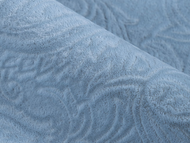 Light Sage Green Colour Embossed Leaves Pattern Velvet Flock Easy Clean Sofa, Chair and Curtain Fabric