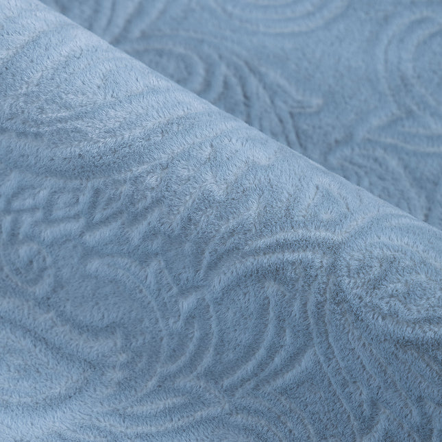 Light Sage Green Colour Embossed Leaves Pattern Velvet Flock Easy Clean Sofa, Chair and Curtain Fabric
