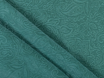 Emerald Green Colour Embossed Leaves Pattern Velvet Flock Easy Clean Sofa, Chair and Curtain Fabric