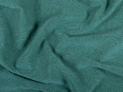 Emerald Green Colour Embossed Leaves Pattern Velvet Flock Easy Clean Sofa, Chair and Curtain Fabric
