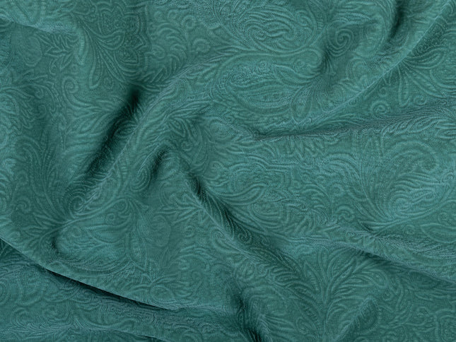 Emerald Green Colour Embossed Leaves Pattern Velvet Flock Easy Clean Sofa, Chair and Curtain Fabric