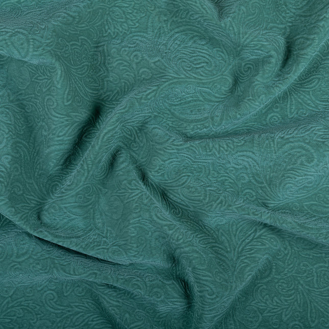 Emerald Green Colour Embossed Leaves Pattern Velvet Flock Easy Clean Sofa, Chair and Curtain Fabric
