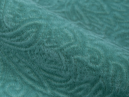 Emerald Green Colour Embossed Leaves Pattern Velvet Flock Easy Clean Sofa, Chair and Curtain Fabric