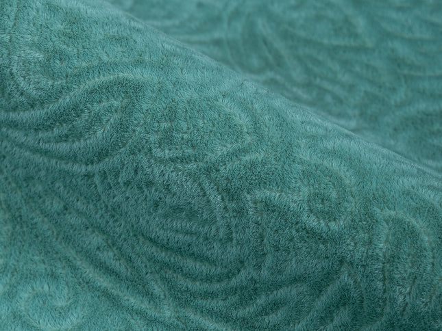 Emerald Green Colour Embossed Leaves Pattern Velvet Flock Easy Clean Sofa, Chair and Curtain Fabric