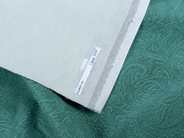 Emerald Green Colour Embossed Leaves Pattern Velvet Flock Easy Clean Sofa, Chair and Curtain Fabric