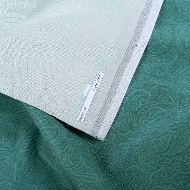 Emerald Green Colour Embossed Leaves Pattern Velvet Flock Easy Clean Sofa, Chair and Curtain Fabric