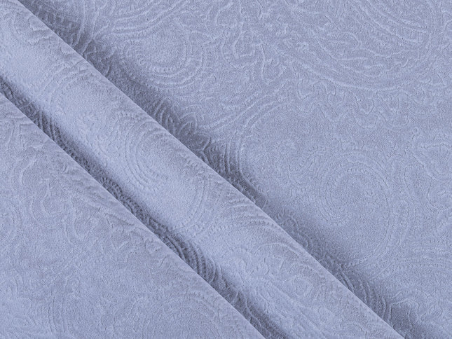 Silver Grey Colour Embossed Leaves Pattern Velvet Flock Easy Clean Sofa, Chair and Curtain Fabric