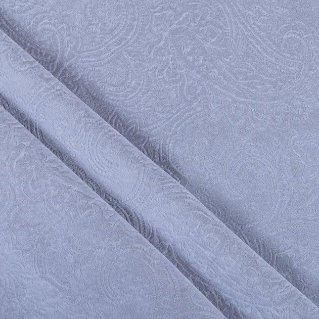 Silver Grey Colour Embossed Leaves Pattern Velvet Flock Easy Clean Sofa, Chair and Curtain Fabric