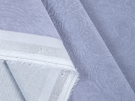 Silver Grey Colour Embossed Leaves Pattern Velvet Flock Easy Clean Sofa, Chair and Curtain Fabric
