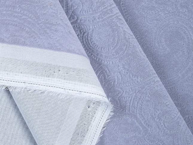 Silver Grey Colour Embossed Leaves Pattern Velvet Flock Easy Clean Sofa, Chair and Curtain Fabric
