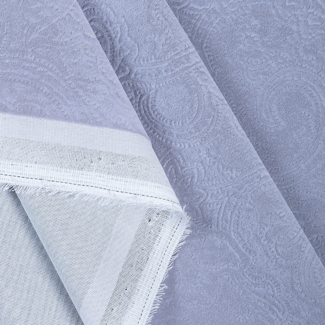 Silver Grey Colour Embossed Leaves Pattern Velvet Flock Easy Clean Sofa, Chair and Curtain Fabric