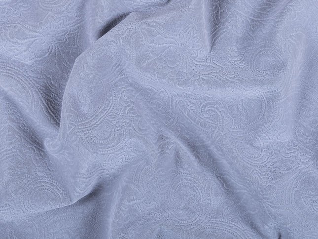 Silver Grey Colour Embossed Leaves Pattern Velvet Flock Easy Clean Sofa, Chair and Curtain Fabric