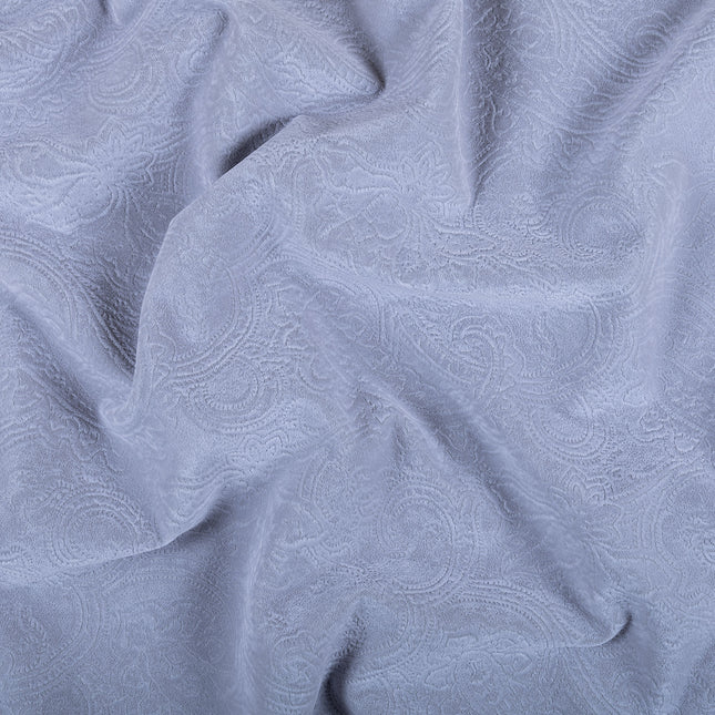 Silver Grey Colour Embossed Leaves Pattern Velvet Flock Easy Clean Sofa, Chair and Curtain Fabric